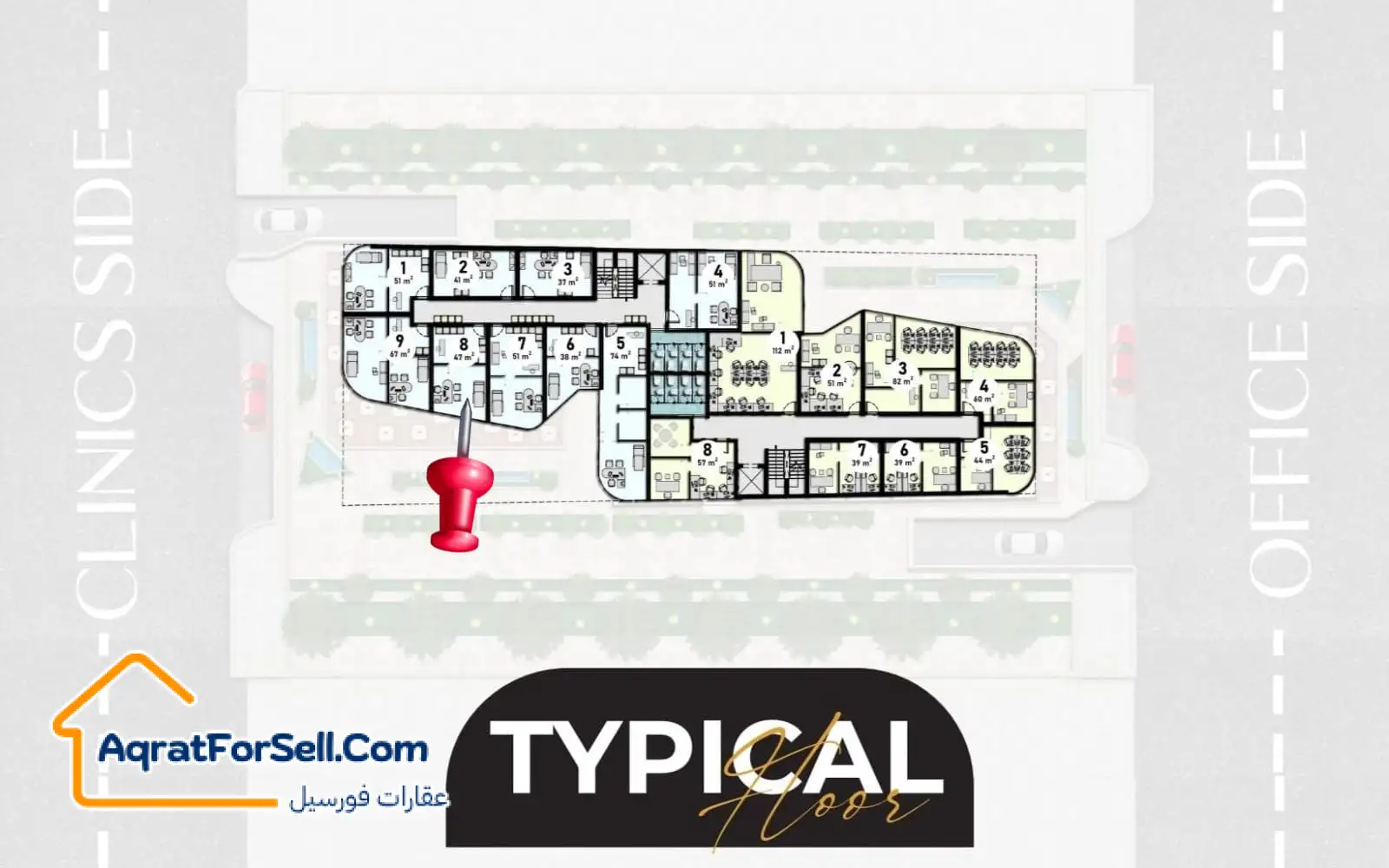 عيادة 47 متر في مرايا بلازا بالتسعين الشمالي بالقرب من دوسيت تاني